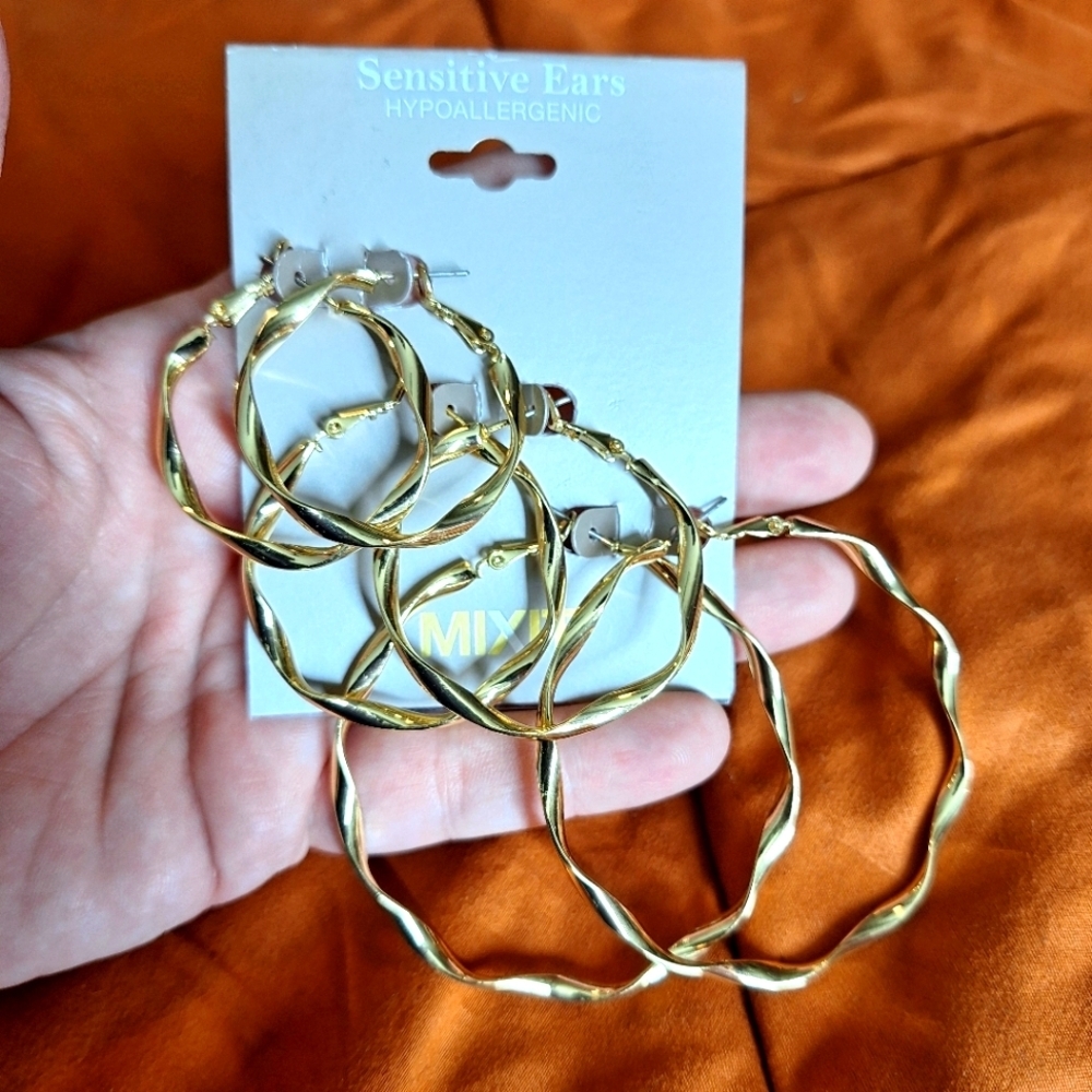 MIXIT HOOP EARRINGS FOR SENSITIVE SKIN HYPOALLERGENIC 3 PAIRS